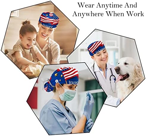 2 Бр., Шапки-Скраб за медицински Сестри, Жена с Дълга Коса, Честит Памет, Американски Флаг, Регулируема Работна