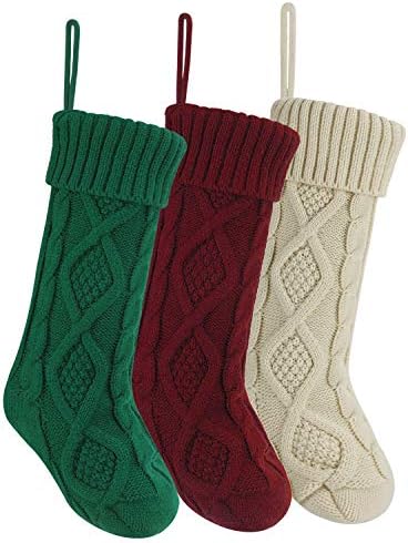 Коледни чорапи QKURT, 3 БРОЯ, 18 сантиметра, Голям Размер, Класически Обикновена Коледни Чорапи за Камината, Окачени Чорапи за семейна почивка, Украса за Коледно парти (?