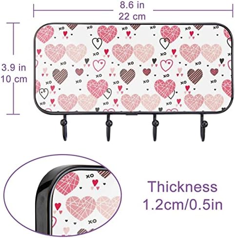 VIOQXI Стенни Закачалка за дрехи с розов модел във формата на Сърца за Св. Валентин с 4 Куки, Самозалепващи