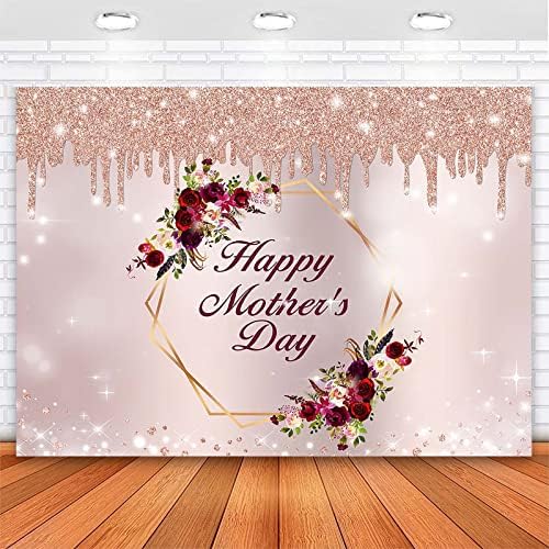 Avezano Щастлив Фон за Деня на майката Бордо Цвете Розово злато Фон за Деня на Майката Слуз Бордо Цветен Блясък