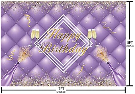 AIBIIN 7x5 фута Блестящ Диамантен на Таблата Фон за рождения Ден на Шампанско Фон За Снимки на Деня на Раждане Лилаво Възрастен честит Рожден Ден Украса За Парти Банер Д