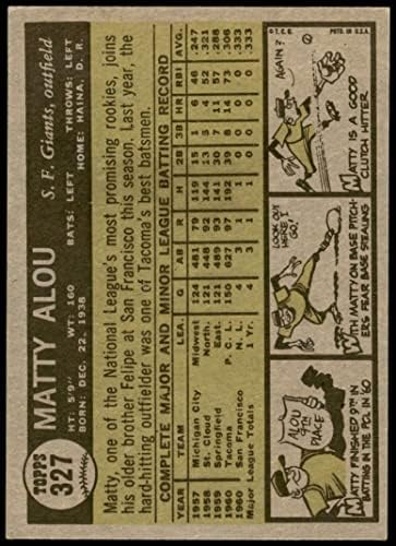 1961 Topps # 327 Мати Алоу Сан Франциско Джайентс (Бейзболна карта) Карта Дина 5 - БИВШ Джайентс
