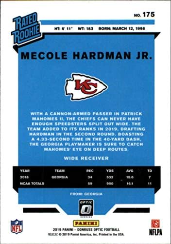 2019 Donruss Optic Football #175 Mecole Hardman Jr . Запознати с рейтинг RC SP Kansas City Chiefs Официалната търговска картичка Панини NFL