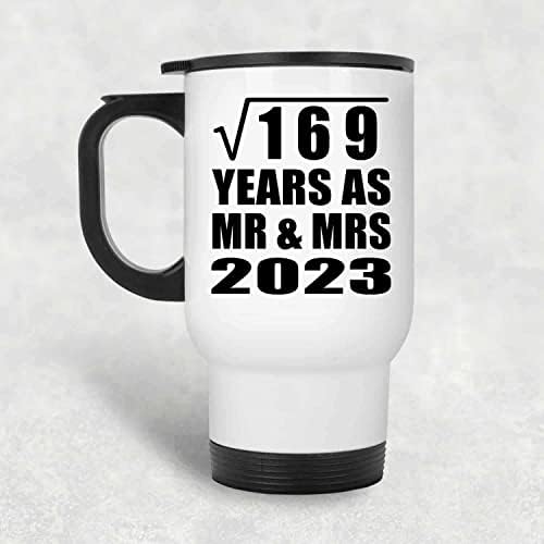 Вземете вашата 13-та Годишнина на Корен Квадратен от 169 години Като Mr & Mrs 2023, Бяла Пътна 14 унция Чаша