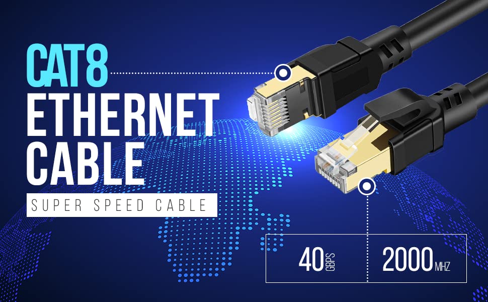 Ethernet кабел GreaterDeal Cat 8 – 6 фута Високоскоростен мрежов кабел 26AWG - Интернет–кръпка-въжета Cat8 с