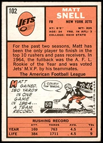 1966 Topps # 102 Мат Снел Ню Йорк Джетс (Футболна карта) VG/БИВШ Джетс Охайо Св.