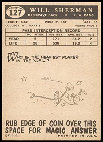 1959 Topps # 127 Уил Шърман Лос Анджелис Рэмс (Футболна карта) в Ню Йорк+ Рэмс Сейнт Мэриз
