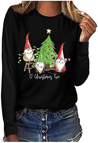 Коледни Тениски с дълъг ръкав за Жени, Тениски с Графичен Принтом, Джудже, Коледно Дърво, Всекидневни Пуловер, Hoody, Върхове