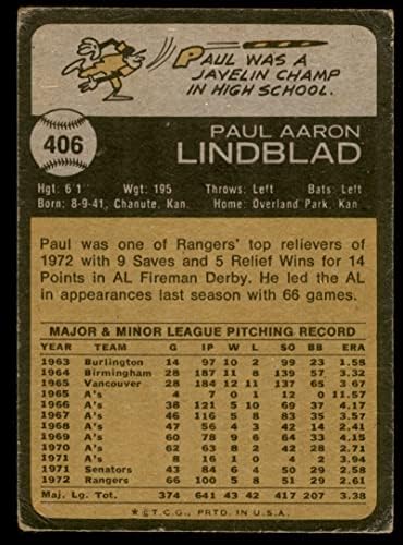 1973 Topps # 406 Пол Линдблад Оукланд Атлетикс (Бейзболна картичка) ЧЕСТНА лека атлетика
