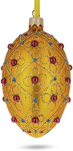Украсени със скъпоценни камъни, Кръстове на Злато Стъклена Яйце Украшение 4 Инча