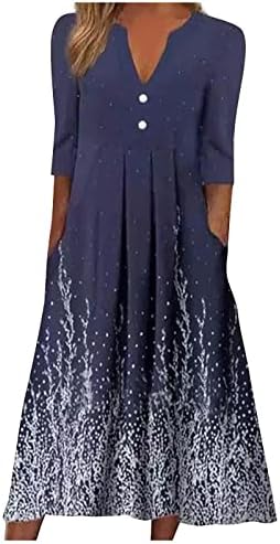 Бутон женски V-образно деколте нагънат люлка рокля ежедневни Половината ръкави Boho цветни печатни празнични
