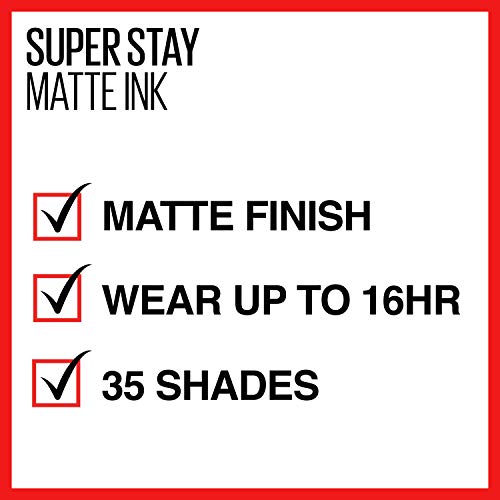 Течна Червило на Maybelline Super Stay Matte Ink За грим, Стабилен, Удароустойчив цвят, носи до 16 часа, Huntress,