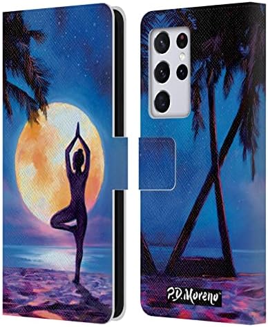 Дизайн на своята практика за главата Официално Лицензиран P. D. Moreno Lotus Pose Yoga Силуети Кожена Книга Портфейл Калъф Калъф е Съвместим с Samsung Galaxy S21 Ultra 5G