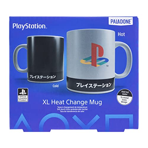 Кафеена Чаша Paladone PlayStation Heritage XL С обработени така, 550 мл, Керамична Чаша с Променящ се Цвят