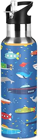 Бутилка за вода Glaphy Submarines and Whales Ocean със Сламен капак, не съдържа BPA, 32 грама, Изолирани Бутилка
