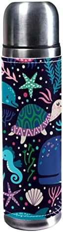 1 бр., Термокружка за пътуване с изолация от Неръждаема Стомана, Кафе в Термос за топли напитки, 500 мл, Безшевни фигура на делфин, костенурки и китове