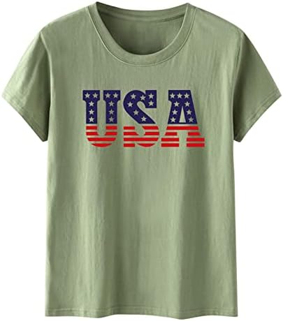 Дамски Ежедневни Ризи, Дамски тениски с Принтом на Деня на Независимостта, Къс Ръкав, Блузи с Монограм и Флага