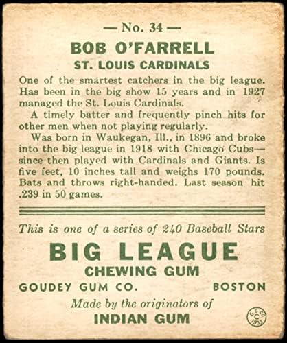 1933 Гуди 34 Боб о ' Фарел в Сейнт Луис Кардиналс (Бейзболна картичка) ДОБРИ Кардинали