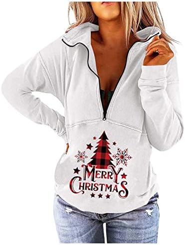 JJHAEVDY/ дамски коледна hoody с дълъг ръкав и яка с цип 1/4, с заниженными рамене, пуловер, пуловер, голям
