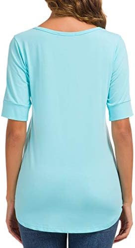 Памучни блузи EMIKTSH за жени, ризи с ръкави 1/2, тениски свободно, намаляване, блузи-ризи с кръгло деколте
