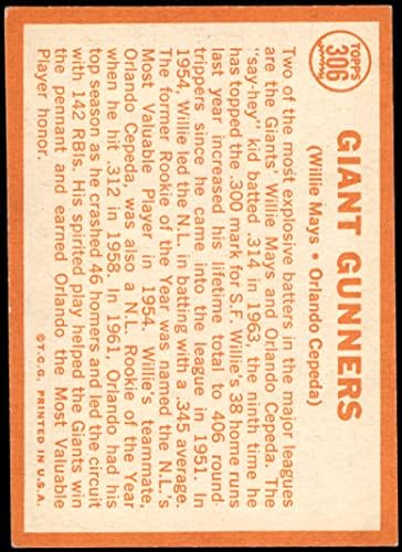 1964 Топпс 306 Джайентс Арсенал Уили Мейс/Орландо Сепеда Сан Франциско Джайентс (Бейзболна картичка) EX+ Джайентс
