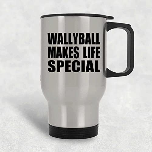 Designsify Wallyball Прави Живота по-Специални, Сребърен Пътна Чаша 14 грама, на Чаша с Изолация от Неръждаема