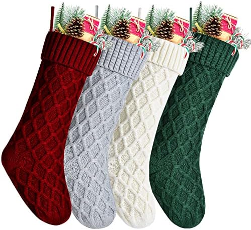 Kunyida Pack 4,18 Отделни Възли Коледни Чорапи, Бордо и Зелен цвят Слонова кост