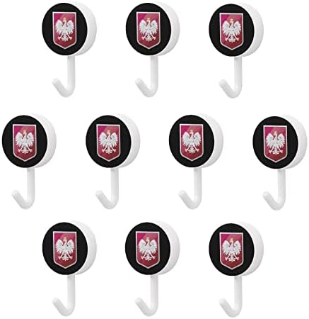 Полски Флаг Орел Лепило Куки Набор от 10 Кръгли Пластмасови Куки Без Пирони на Стената Куки за Кухня Баня и