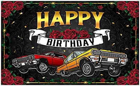 Funnytree Ретро Автомобил Фон за рождения Ден на 50-те Тематични Аксесоари За Партита Рози Банер Украса на Маса