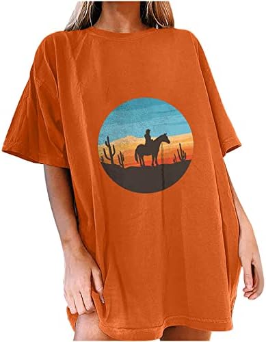 Женска тениска с изображение на Кактус Западната Пустиня, Ретро Тениска с Изображение на Кактус По Залез слънце,