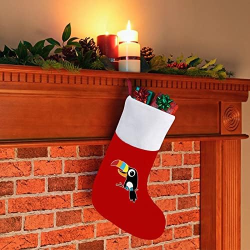 Коледни Чорапи с Шарките на Тукана от Червено Кадифе, с Бял Пакет шоколадови Бонбони, Коледни Украси и Аксесоари за вашето семейно Парти