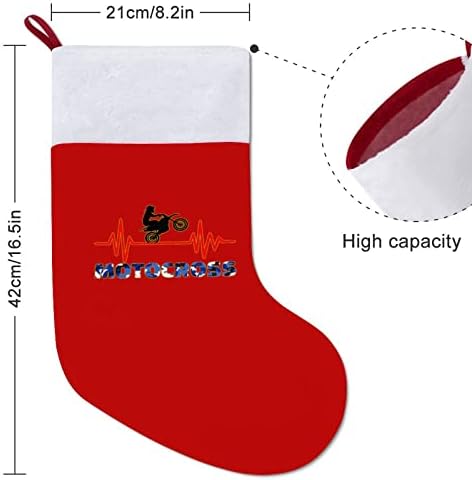 Коледни Чорапи за Мотокрос Heartbeat Pulse Червено Кадифе, с Бял Пакет шоколадови Бонбони, Коледни Декорации