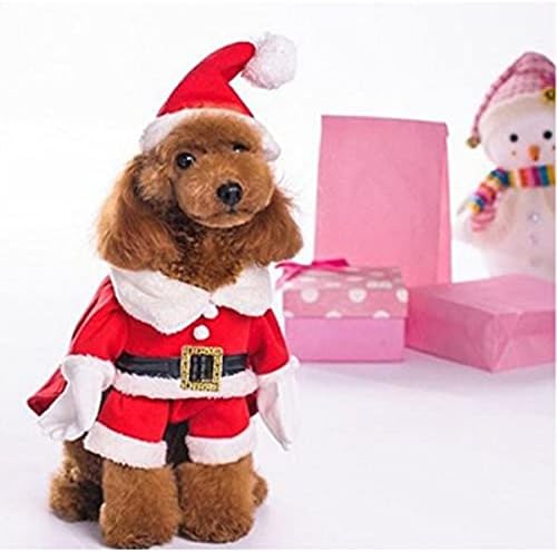 Коледен Костюм на Дядо Коледа за кучета и Котки, Забавни Костюми за Cosplay, домашни любимци с Шапочкой, Топли Дрехи Отвътре за Кученца, Коледно Облекло (Голяма)