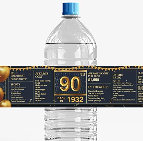 Nvhai 60 Етикети за бутилка с вода на 90-ия рожден ден през 1932 г., на 90-летни Вечерни Етикети за бутилка с вода, за Опаковане на бутилки, Сувенири за Годишнина, рожден Ден (ч