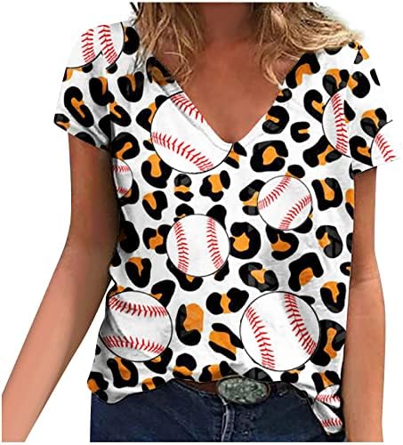 Дамски Тениски с V-образно деколте и бейсбольным принтом, Без Всекидневни Топ с Къс ръкав, Тениска, Блуза, Красиви