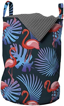 Чанта за дрехи Ambesonne Flamingo, Модел от перистых листа монстеры с елементи от ботаници в Тъмни цветове,