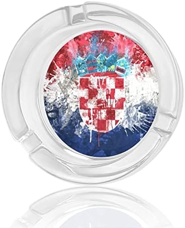Флаг Хърватия Кръгли Стъклени Пепелници Титуляр за Портсигара Прекрасен Пепелник За Пушачи