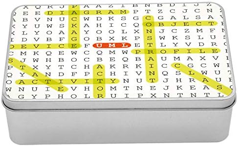 Метална кутия за игра в търсене на думи Ambesonne, Игра на думи на Единен език за моделиране със Специални ключови думи, Многоцелеви Правоъгълен Тенекиен съд с капак, 7,2 X