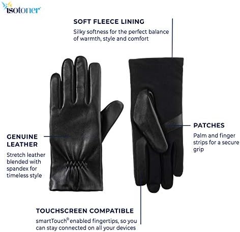 Дамски Класически ръкавици isotoner от Еластична кожа със сензорен екран за студено време на лигавицата на руното