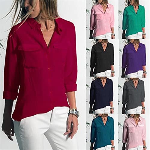 Andongnywell/ Дамски Ризи с копчета и дълъг ръкав, Просто Пуловер, Стрейчевая Официална Ежедневни Риза, Блуза