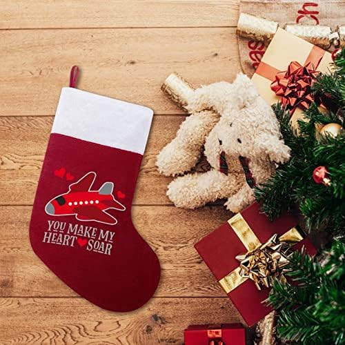 Самолет караш Сърцето Ми Скочат Коледни Окачени чорапи Чорапи за Коледно Камина Празничен Начало Декор
