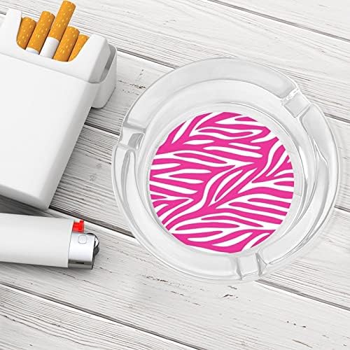 Розова Стъклен Пепелник с Принтом Зебра за Цигари и Пури Класически Кръгли Пепелници от Прозрачен Кристал