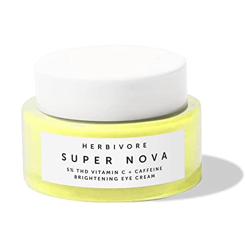 Крем за очи HERBIVORE Растителни Super Nova Eye Cream - Съдържа 5% THD витамин С + кофеин за намаляване на тъмните