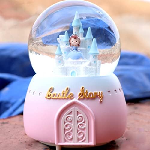 Творчески светлини GKMJKI, Плаващи Снежинки Вътре Бутам замъка, Стъклен Кристална Топка Принцеса, Музикална Ковчег, подарък за рожден ден (Цвят: синьо размер: 15*10 cm)