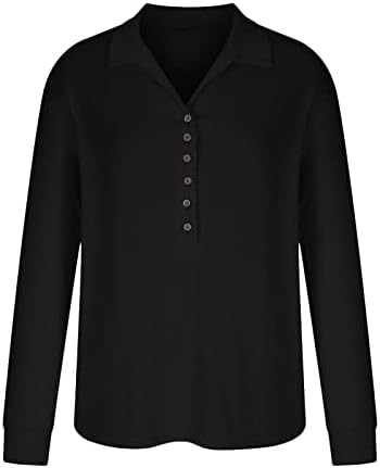 Жените Риза Хенли с дълъг ръкав, тениски с V-образно деколте и яка, копчета, Однотонная Трикотажная Тениска, Свободна Ежедневна Блуза