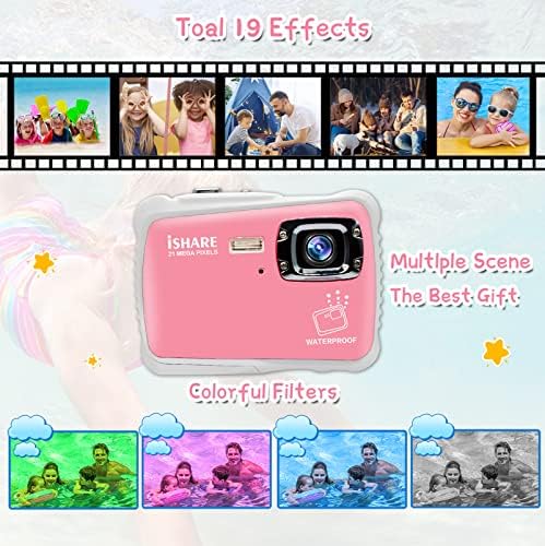 Водоустойчив Детска Камера, Подводна 21МП 1080P Водоустойчив Цифров Фотоапарат с 2 LCD дисплей, 8-Кратно Цифрово