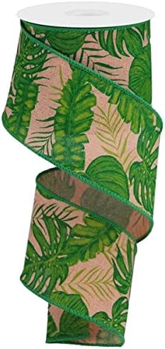 Тропически листа на Холщовой панделка с тел, ръбове, 10 Ярда (Натурална, 2.5 инча)