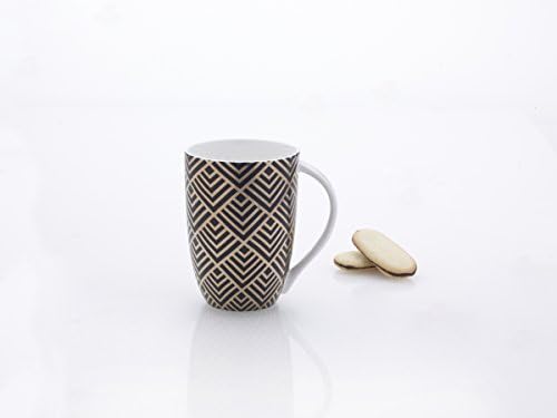 Кафеена чаша Mikasa от костен Порцелан, 16 унции, Гео Diamond, Черен / Златен