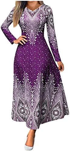 Дамски Ежедневни рокли Deago с Дълъг ръкав и V-образно деколте, Трапециевидное и Расклешенное Дълга рокля Midi