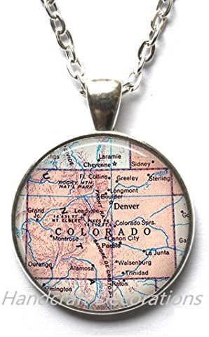 Бижута ръчна изработка Очарователно Колие, карта Колорадо Медальон, Огърлица Колорадо Карта на щата Колорадо